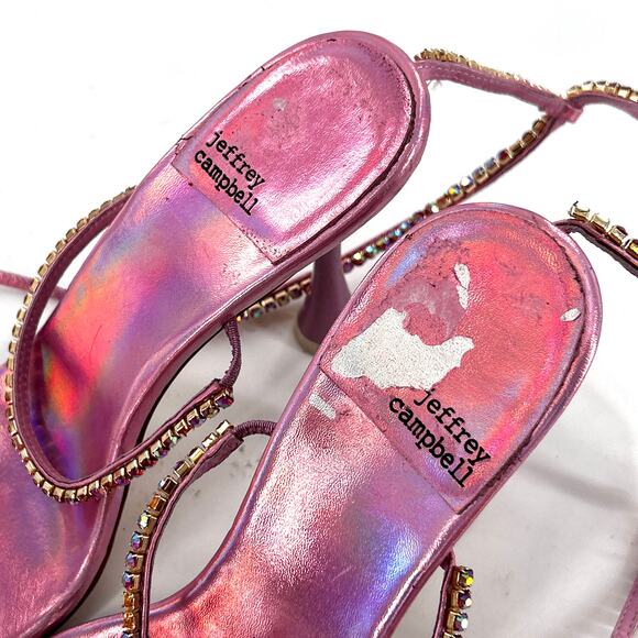 Jeffrey Campbell Jewel Strap Sandals 8.5 Pink Heels Glam Cocktail Party Formal - Picture 7 of 9